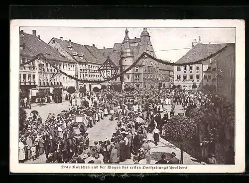 AK Hildburghausen, Die Dorfzeitung, Frau Rauschen und der Wagen des ersten Dorfzeitungsschreibers
