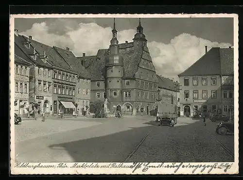 AK Hildburghausen /Thür., Marktplatz mit Rathaus