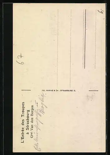 AK Strasbourg, L`Entrée des Troupes, Gral Van den Bergen