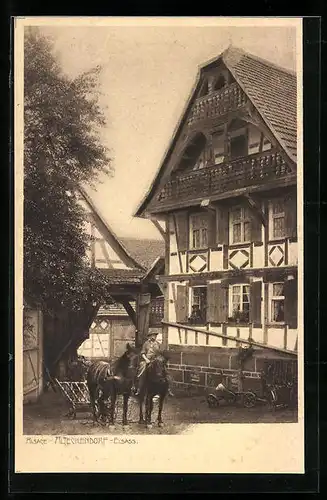 AK Alteckendorf, Pferdekutsche und Fachwerkhaus