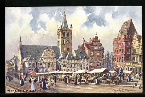 Künstler-AK Charles F. Flower: Trier, Markt-Platz mit Ständen