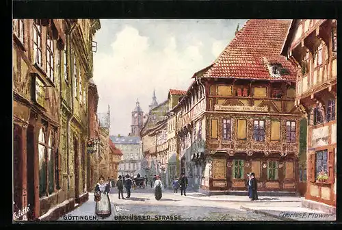 Künstler-AK Charles F. Flower: Göttingen, Barfüsser-Strasse mit Passanten