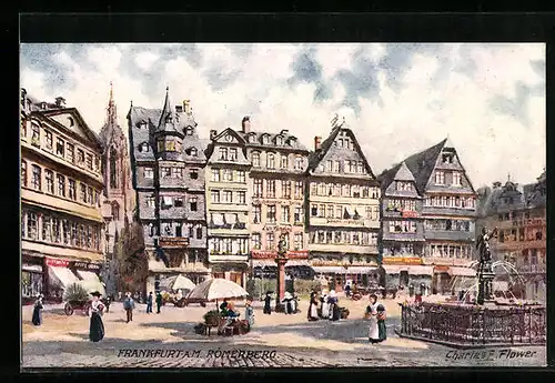 Künstler-AK Charles F. Flower: Frankfurt a. M., Römerberg mit Passanten