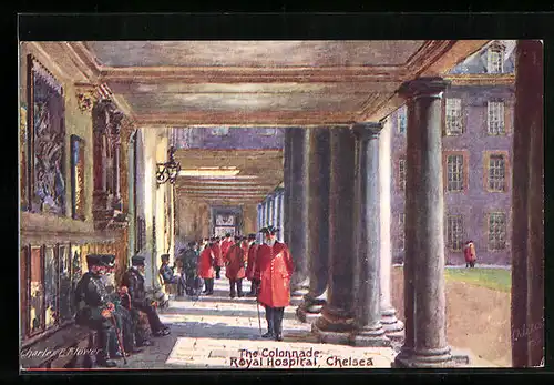 Künstler-AK Charles F. Flower: London-Chelsea, Royal Hospital, The Collonade