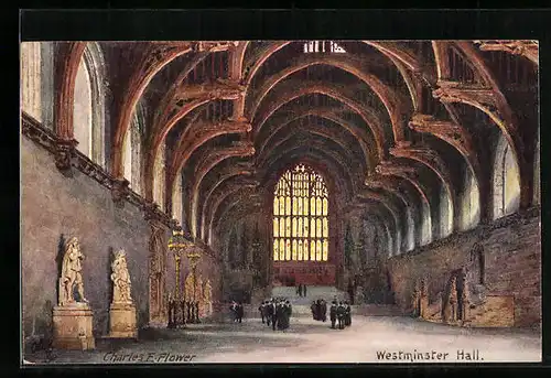 Künstler-AK Charles F. Flower: London, Westminster Hall, Innenansicht