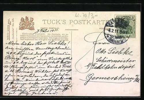 Künstler-AK Charles F. Flower: Karlsruhe, Festhalle, Restaurant und Bootspartie