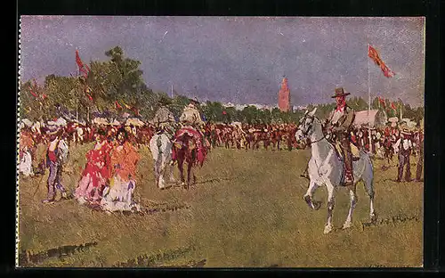 Künstler-AK sign. M. Bertuchi: En la feria de Sevilla