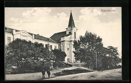 AK Zidlochovice, Ortspartie mit Gebäude