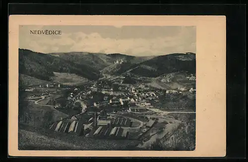 AK Nedvedice, Ortsansicht aus der Vogelschau
