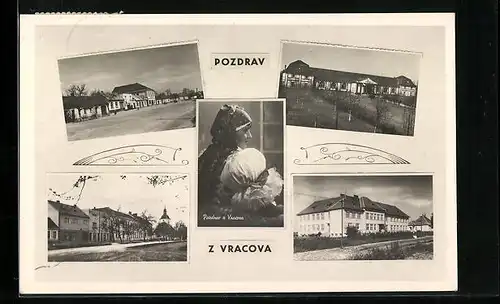 AK Vracova, Ortsansicht, Strassenpartie, Frau in Tracht