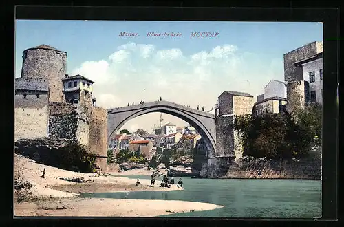 AK Mostar, Blick auf Römerbrücke