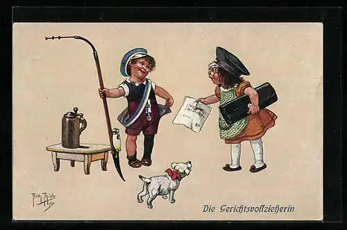 Künstler-AK Arthur Thiele: Die Gerichtsvollzieherin