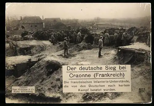 Riesen-AK Craonne, Die franz. Infanterie-Unterstände die von den Deutschen nach hartem Kampf besetzt wurden