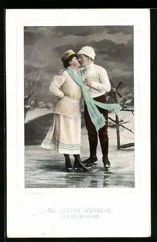 AK Liebespaar mit Schlittschuhen