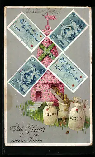 AK Windmühle mit Geldscheinen, Geld