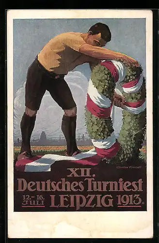Künstler-AK Leipzig, 12. Deutsches Turnfest 1913, Festkranz