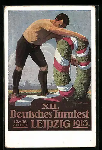 Künstler-AK Leipzig, 12. Deutsches Turnfest 1913, Festkranz