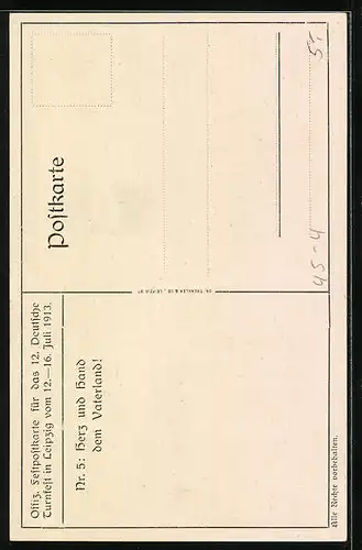 Künstler-AK Leipzig, 12. Dt. Turnfest 1913, Porträts u. a. T. Georgii & W. Bier, Turner reichen sich die Hand