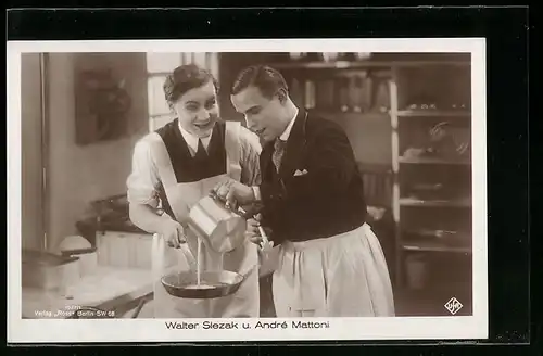 AK Schauspieler Walter Slezak & André Mattoni in einer Küchen-Filmszene