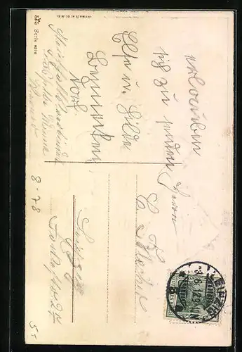 Künstler-Präge-AK Zwei kleine Gärtner giessen ein Rosenbäumchen