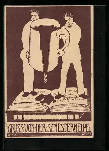 AK Zwei Studenten giessen Kaffee über einem Buch aus, studentische Szene