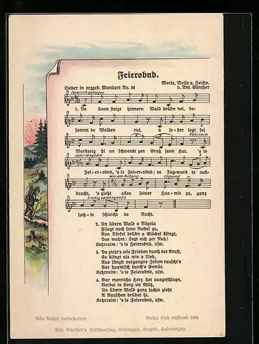 Lied-AK Anton Günther Nr. 36: Feierobnd, Arbeiter kehrt vom Feld zurück