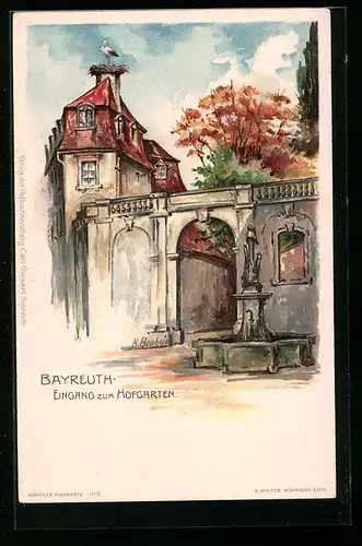 Lithographie Bayreuth, Eingang zum Hofgarten