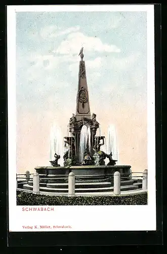 AK Schwabach, Ein Brunnen mit Obelisk