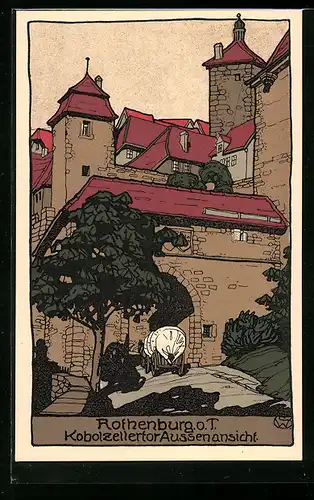 Steindruck-AK Rothenburg o. T., Kobolzellertor Aussenansicht