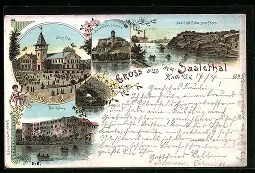 Lithographie Halle /Saale, Peissnitz, Ruine Giebichenstein, Moritzburg, Jahnhöhle