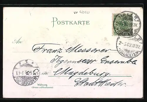 Lithographie Halle a. d. S., Ruine Giebichenstein, Kaiser Denkmal bei Giebichenstein