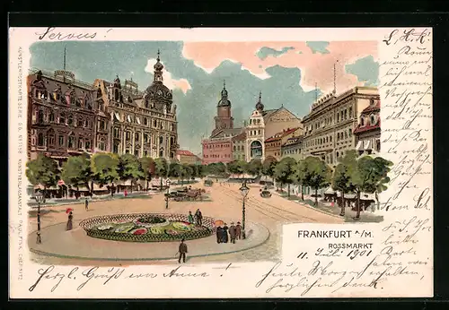 Lithographie Frankfurt a. M., Rossmarkt mit Kirche