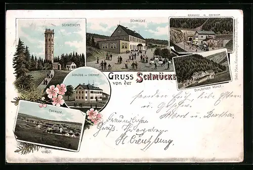 Lithographie Oberhof, Schneekopf, Schloss in Oberhof, Gasthof Schmücke