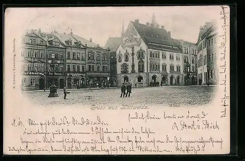 AK Mittweida, Marktplatz mit Gasthaus Burgkeller