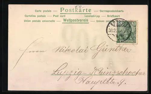 AK Jahreszahl 1902 mit blühenden Kleeblättern