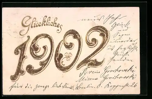 AK Jahreszahl 1902 mit Kleeblatt