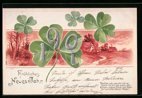 AK Neujahrsgruss mit Jahreszahl 1901, Kleeblatt