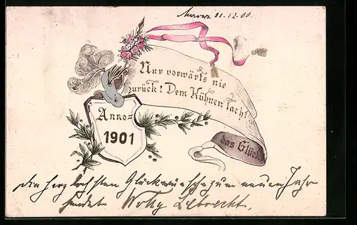 AK Jahreszahl 1901 mit Blüten
