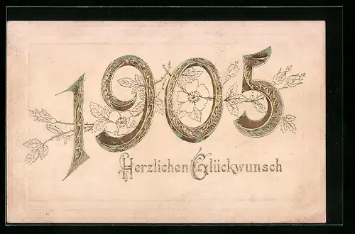 AK Jahreszahl 1905 mit Wildrosen