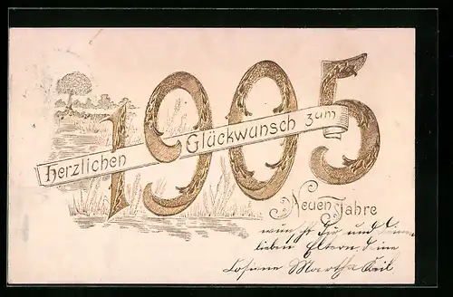 AK Neujahrsgruss mit Jahreszahl 1905 vor Seenlandschaft