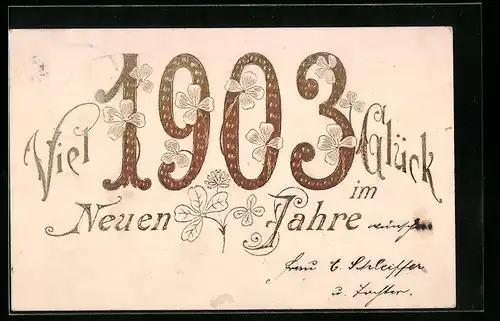 AK Jahreszahl 1903 mit Kleeblättern