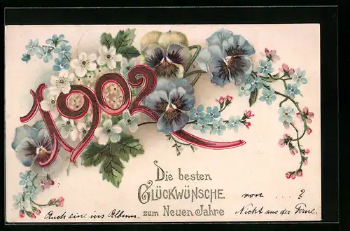 AK Jahreszahl mit Blumen, Neujahrsgruss 1902