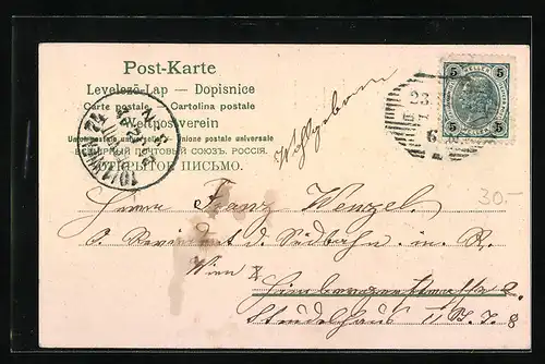 AK Jahreszahl 1903 in Kleeblatt-Herz mit Veilchen-Pfeil