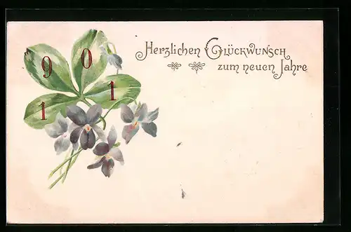 AK Jahreszahl 1901, Kleeblatt und Veilchen