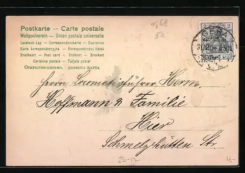 AK Jahreszahl 1905 auf Rot mit Kleeblattgirlanden