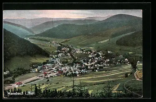 AK Manebach i. Thür., Totale vom Berg aus gesehen