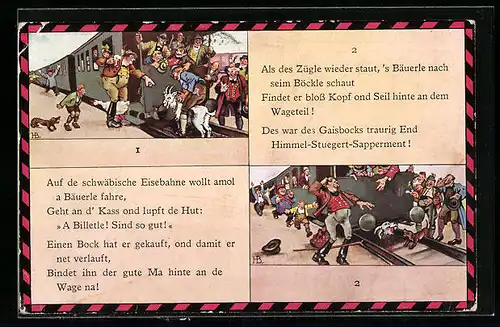 Künstler-AK Hans Boettcher: Bauer kauft einen Bock und findet nur den Kopf und das Seil hinten an dem Wagenteil