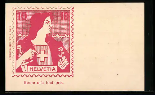 AK Briefmarkenkarte, Helvetia, Berne m`a tout pris