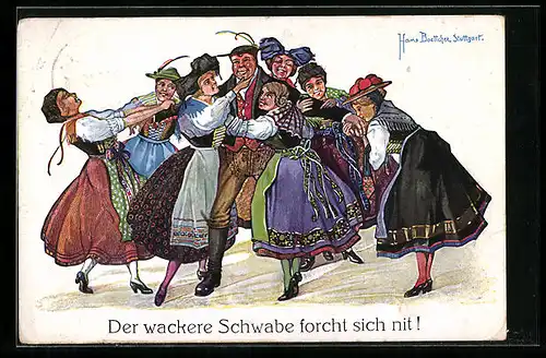 Künstler-AK Hans Boettcher: Der wackere Schwabe forcht sich nit