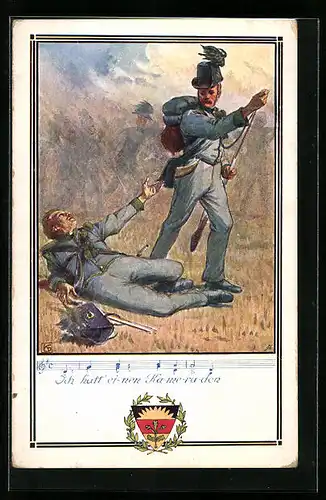 Künstler-AK Karl Friedrich Gsur: Deutscher Schulverein Nr. 376: Ich hatt' einen Kameraden, Soldaten in der Schlacht